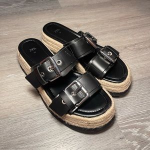 Zara Black Buckled Platform Espadrilles